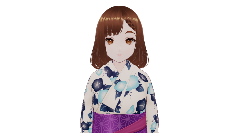 浴衣姿のAIキャスト、つむぎ